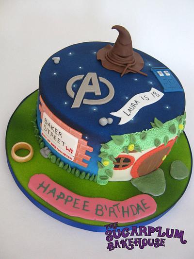 Harry Potter / Sherlock / Avengers / Lord Of The Rings / Dr Who Mash Up Cake - Cake by Sam Harrison