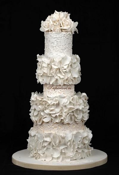 White petals and lace wedding cake - Cake by Olga Danilova