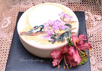 Bauhinias with hand painted birds  - Cake by Sweet Symphony