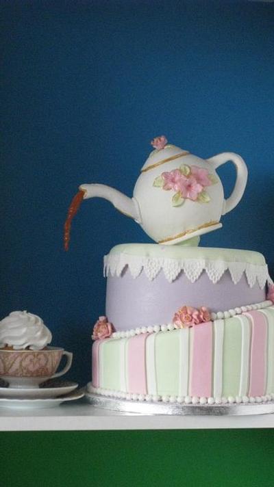 Topsy Turvey Teapot cake - Cake by Novel-T Cakes