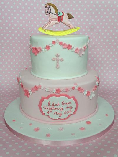Girls rocking horse christening cake - Cake by Gaynor's Cake Creations