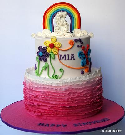 Pink ruffles and rainbow quilling - Cake by Jo Finlayson (Jo Takes the Cake)