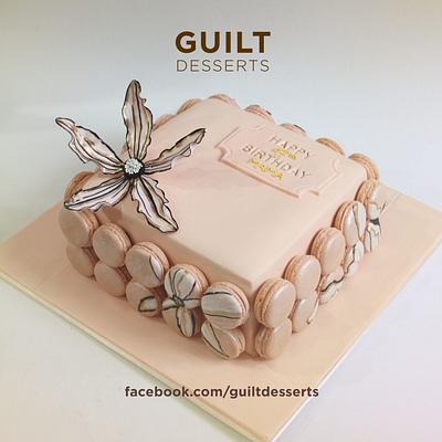 Handpainted Macaron Flower Cake - Cake by Guilt Desserts