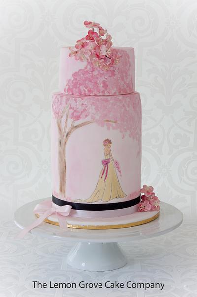 Hand Painted Cherry Blossom Cake - Cake by The Lemon Grove Cake Company