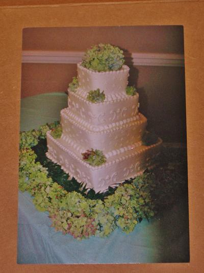 Hydrangea square wedding cake buttercream - Cake by Nancys Fancys Cakes & Catering (Nancy Goolsby)