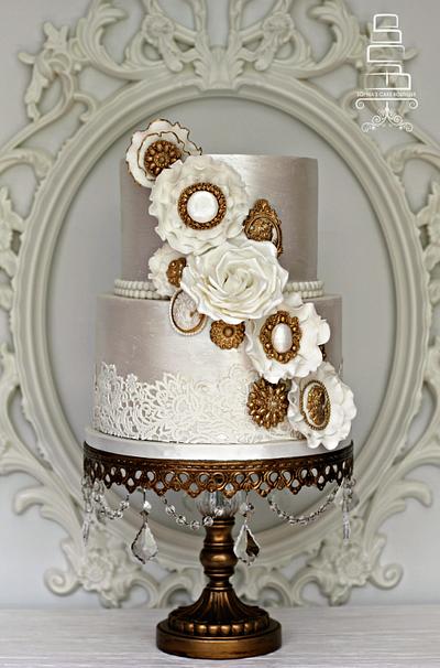 White & Gold Corsage Wedding - Cake by Sophia's Cake Boutique