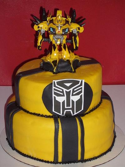 Bumble bee Transformer Cake inspired by http://byshaishai.blogspot.com/2012/11/transformers-bumblebe - Cake by Angie Mellen