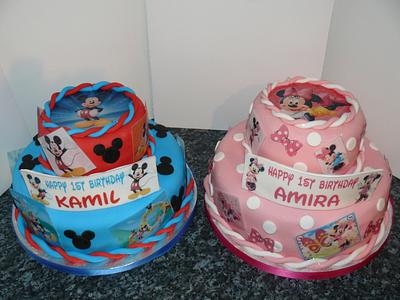 Minnie and Mickey 2tier Photo cakes  - Cake by Krazy Kupcakes 