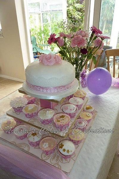 Pretty Pink Wedding Cake and Cupcakes - Cake by NADINESCAKES2012