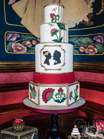 Art nouveau/deco style wedding cake with matching cupcakes and cookies - Cake by Kathryn