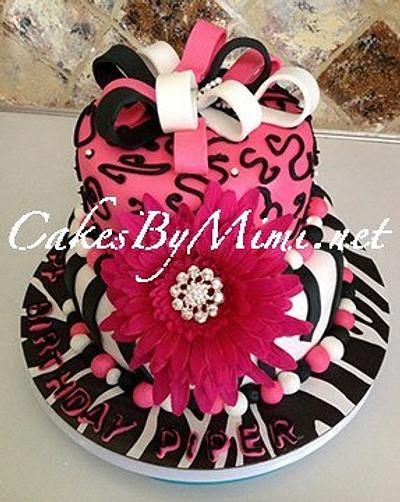 Hot Pink with Zebra - Girls Birthday Cake - Cake by Emily Herrington