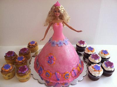 Barbie cake and flower cupcakes - Cake by Joanne