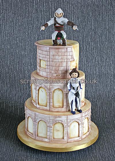 Gaming Themed Wedding Cake (Mass Effect & Assassins Creed) - Cake by Scrumptious Cakes