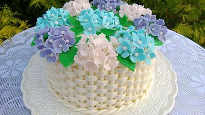 basket with hydrangeas - Cake by AVANI