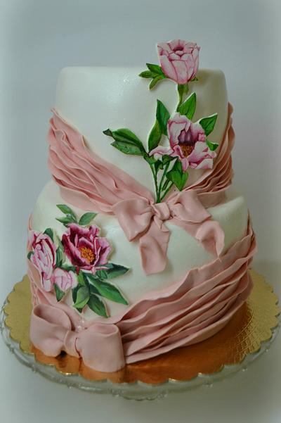 Flowers painted cake - Cake by rosa castiello