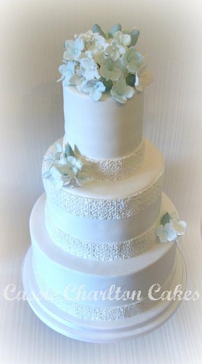 hydrangea & geometric lace cake - Cake by Cassie