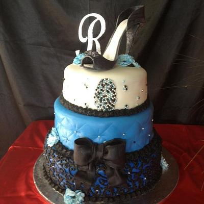 Blue and Black Birthday Cake with Shoe - Cake by beth78148