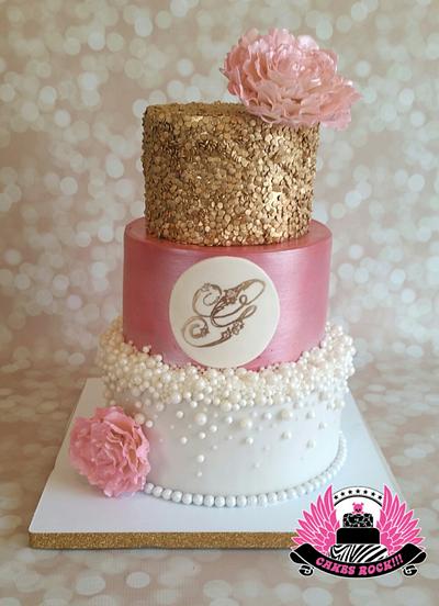 Gold, Pearls, and Pink Baby Shower  - Cake by Cakes ROCK!!!  