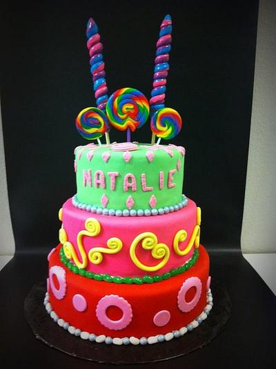 3 tier candy theme bday cake - Cake by Amy