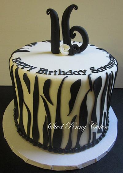 Sweet 16 zebra striped cake- rainbow cake inside! - Cake by Steel Penny Cakes, Elysia Smith