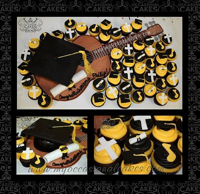Grad Cap Cake & Cupcakes w/Guitar - Cake by Occasional Cakes