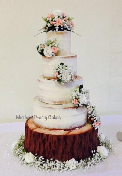 Semi naked wedding cake with edible log stand  - Cake by Mirtha's P-arty Cakes
