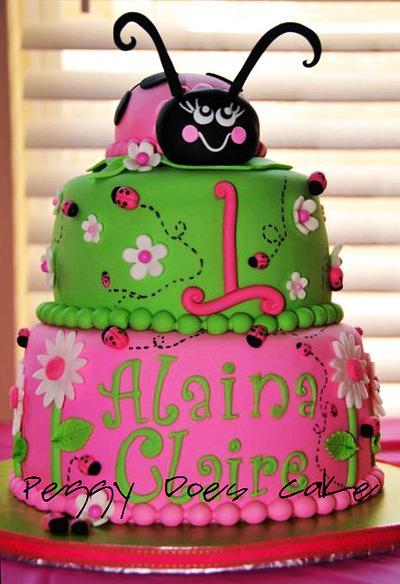 Pink and Green Ladybug Cake - Cake by Peggy Does Cake