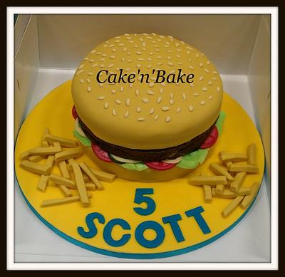Krabby Patty Burger with fries - Cake by Helenmarie's Cake Boutique