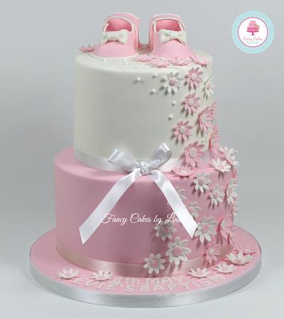 Pink Baby Shoes Baptism / Christening Cake - Cake by Ceri Badham