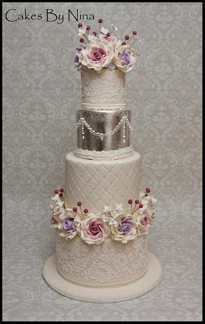 Silver leaf Wedding - Cake by Cakes by Nina Camberley