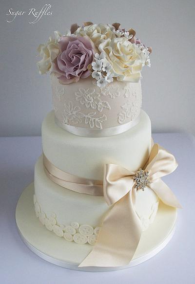 Champagne Lace Wedding Cake - Cake by Sugar Ruffles