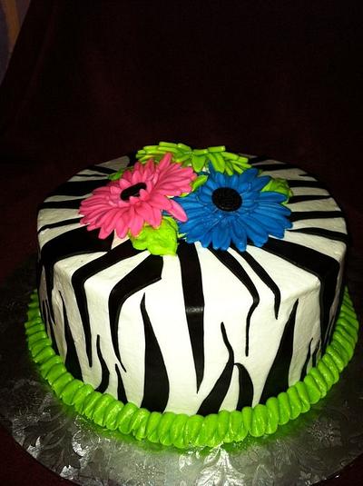 Zebra Cake with Gerbera Daisies - Cake by TastyMemoriesCakes