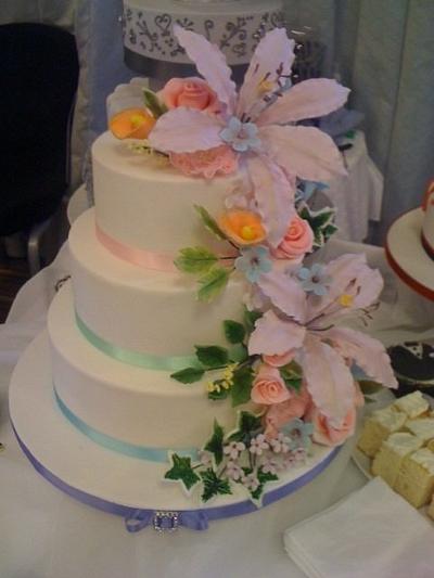 Pastel Rainbow sugar flower cake. - Cake by Amber Catering and Cakes