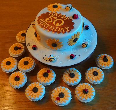Sunflowers , Ladybirds and Bees - Cake by Gills Cupcake Corner