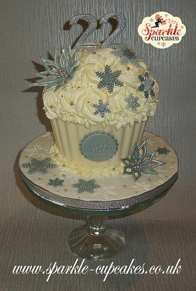 Silver & White Snowflake Flower Giant Cupcake - Cake by Sparkle Cupcakes