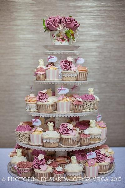 Dusky pink rose cupcake tower  - Cake by The Little Salmons Bakery