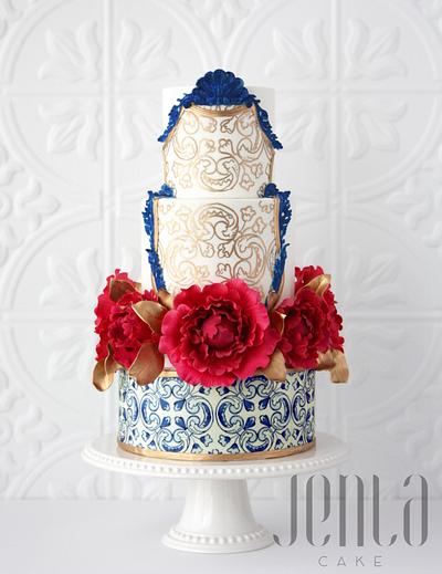 Azulejos and Peonies - Cake by Jen La - JENLA Cake
