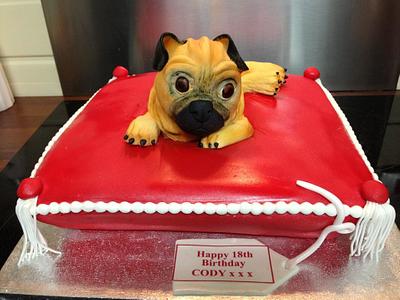 pug dog on pillow  - Cake by pat & emma