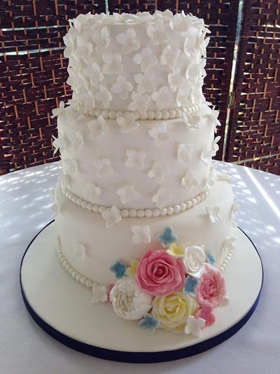 Vintage rose, hydrangea and peonie wedding cake - Cake by Grovecottagecakes