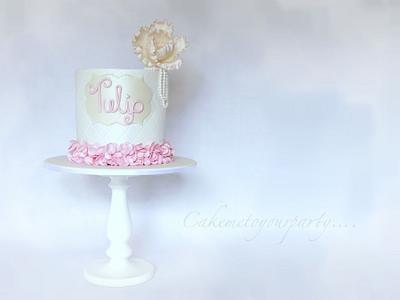 Elegant Peony Cake- ruffles, pearls, quilting - Cake by Leah Jeffery- Cake Me To Your Party
