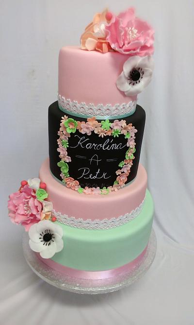 wedding cake in pink, mint and black colour  - Cake by DortyodMartiny