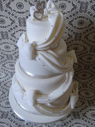 Ivory Wedding Cake - Swags & Bows - Cake by Sarah Peckett