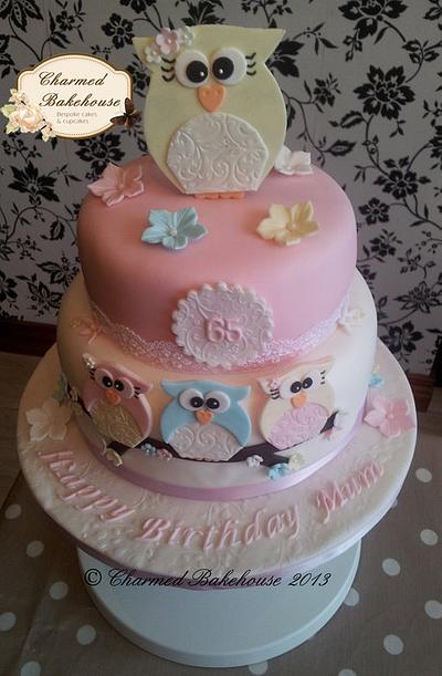 Owl 65th Birthday cake - Cake by Charmed Bakehouse