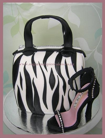 Zebra stripe Handbag Cake with Stiletto ~ - Cake by Mel_SugarandSpiceCakes