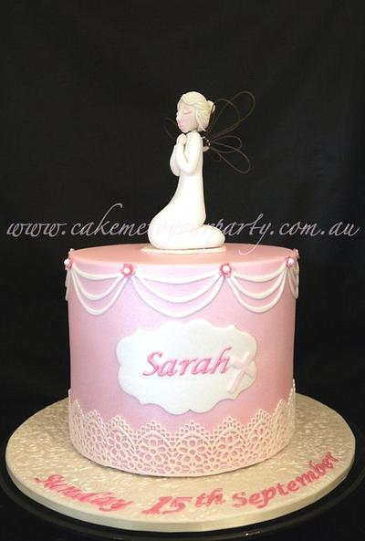 Fondant Angel on Pink Baptism Cake - Cake by Leah Jeffery- Cake Me To Your Party