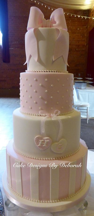 Pretty Pink & Ivory Wedding Cake  - Cake by Deborah