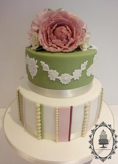 Vintage Green and Pink Peonies - Cake by Angela - A Slice of Happiness