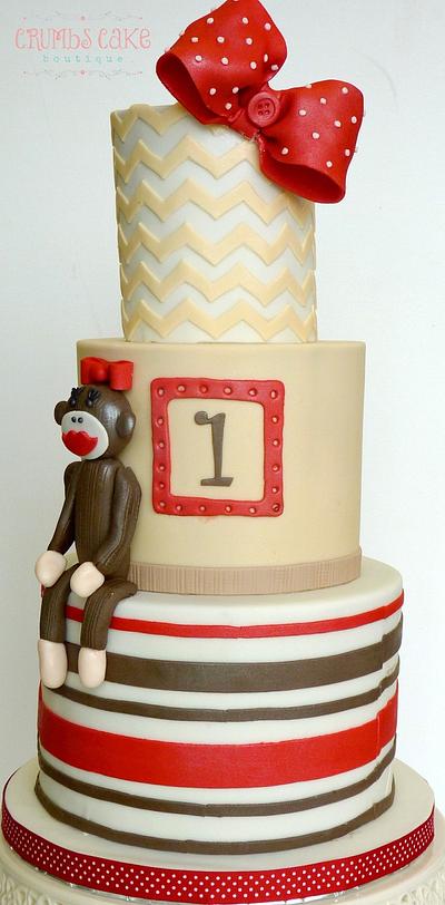 Girlie Sock Monkey 1st Birthday Cake - Cake by Crumbs Cake Boutique