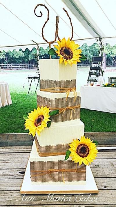 Rustic Sunflowers and burlap wedding cake  - Cake by Ann-Marie Youngblood