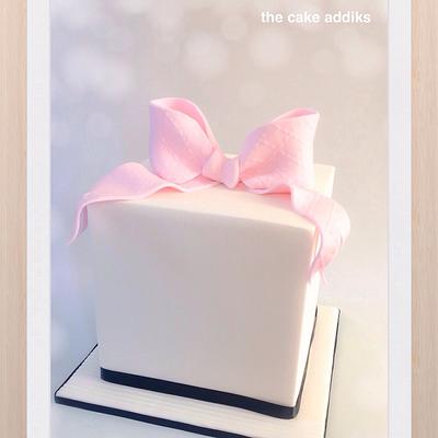 Square Cake with Dainty Pink Bow - Cake by thecakeaddiks 